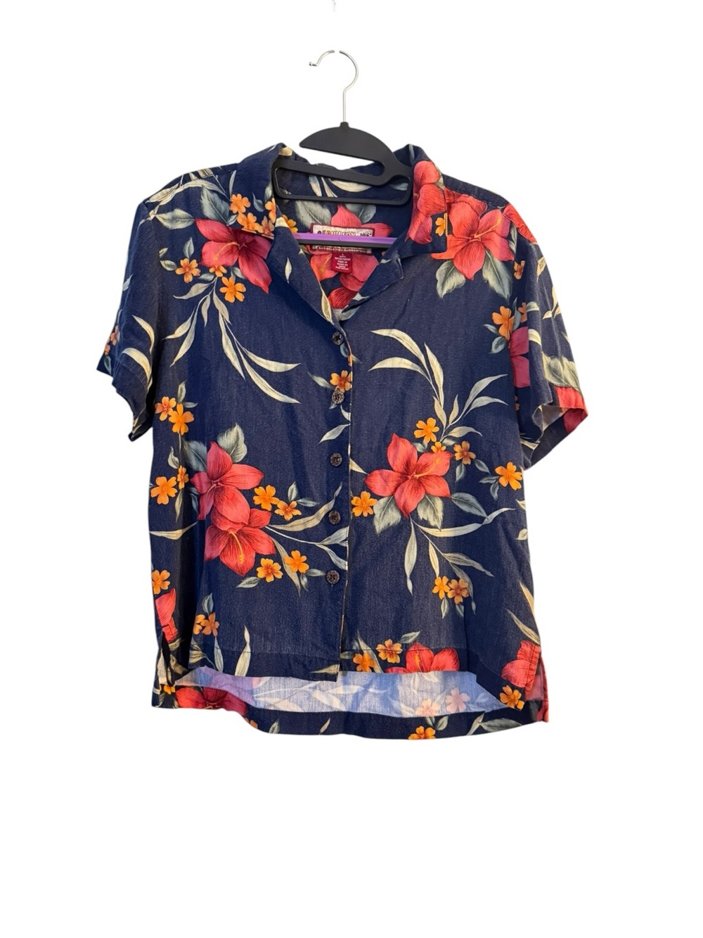 Caribbean Joe Vintage Navy Tropical Floral Button Down Shirt